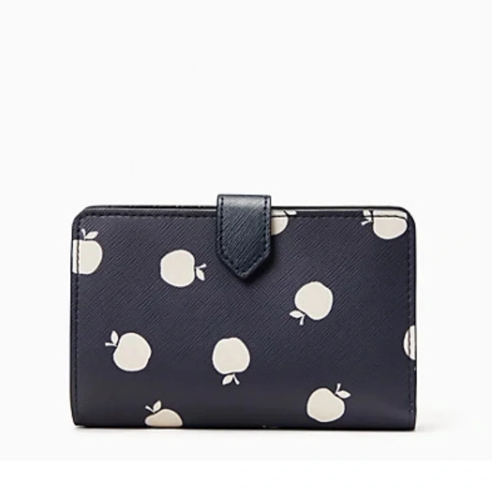 Kate Spade Staci Large White Apple Compartment Bifold Wallet BLAZER BLUE MULTI